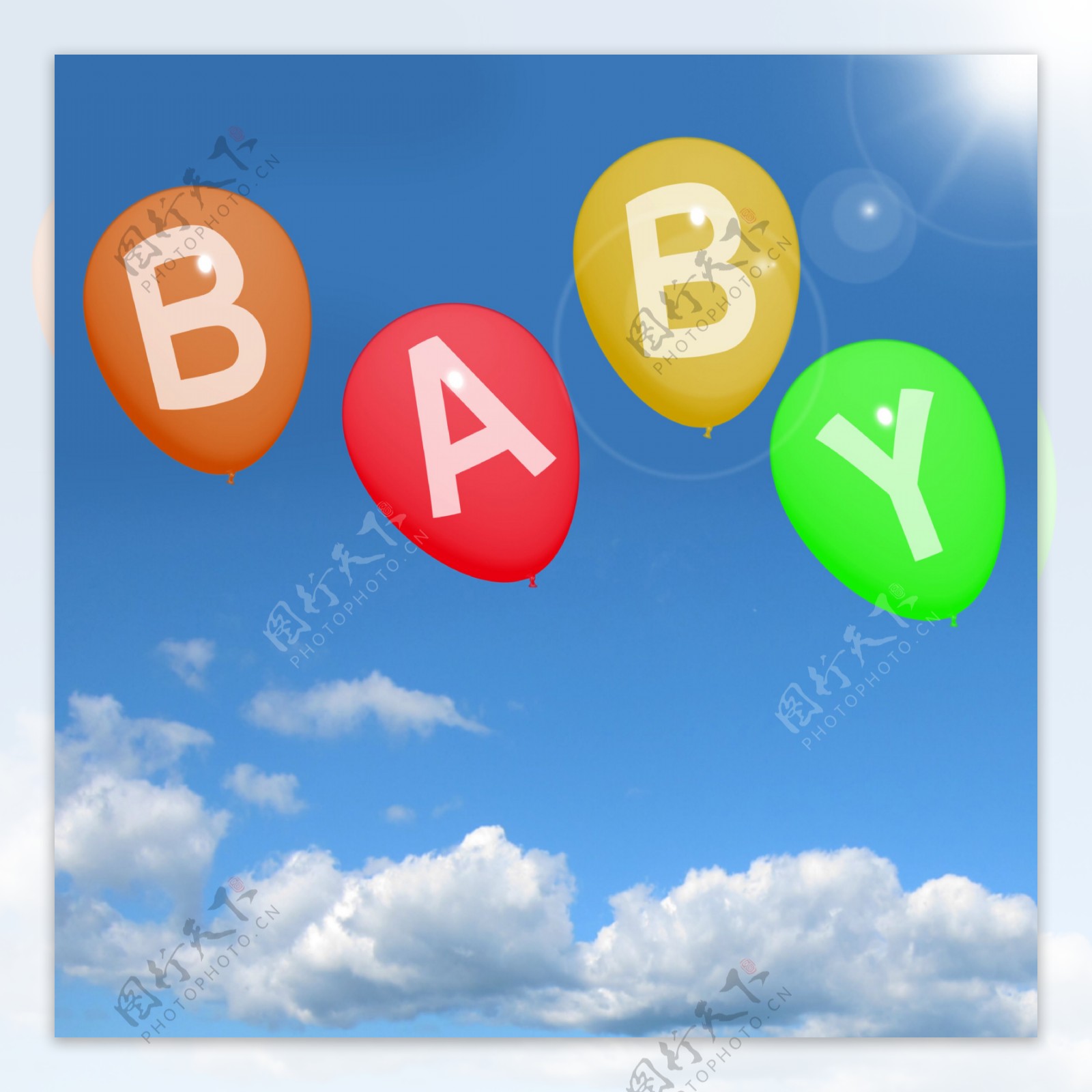 气球在天空显示新生儿养育婴儿或母亲