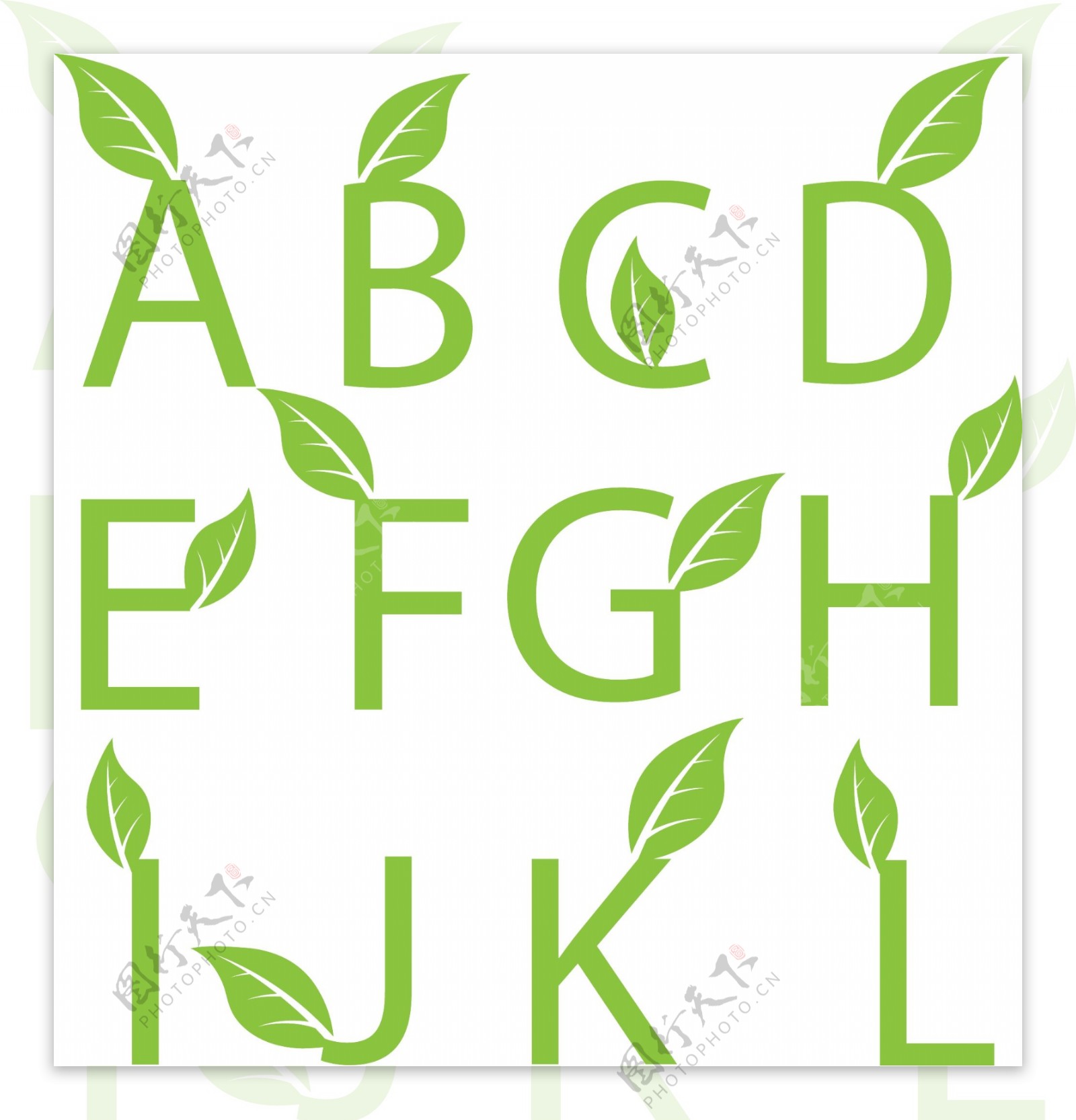 清新绿叶装饰字体矢量素材
