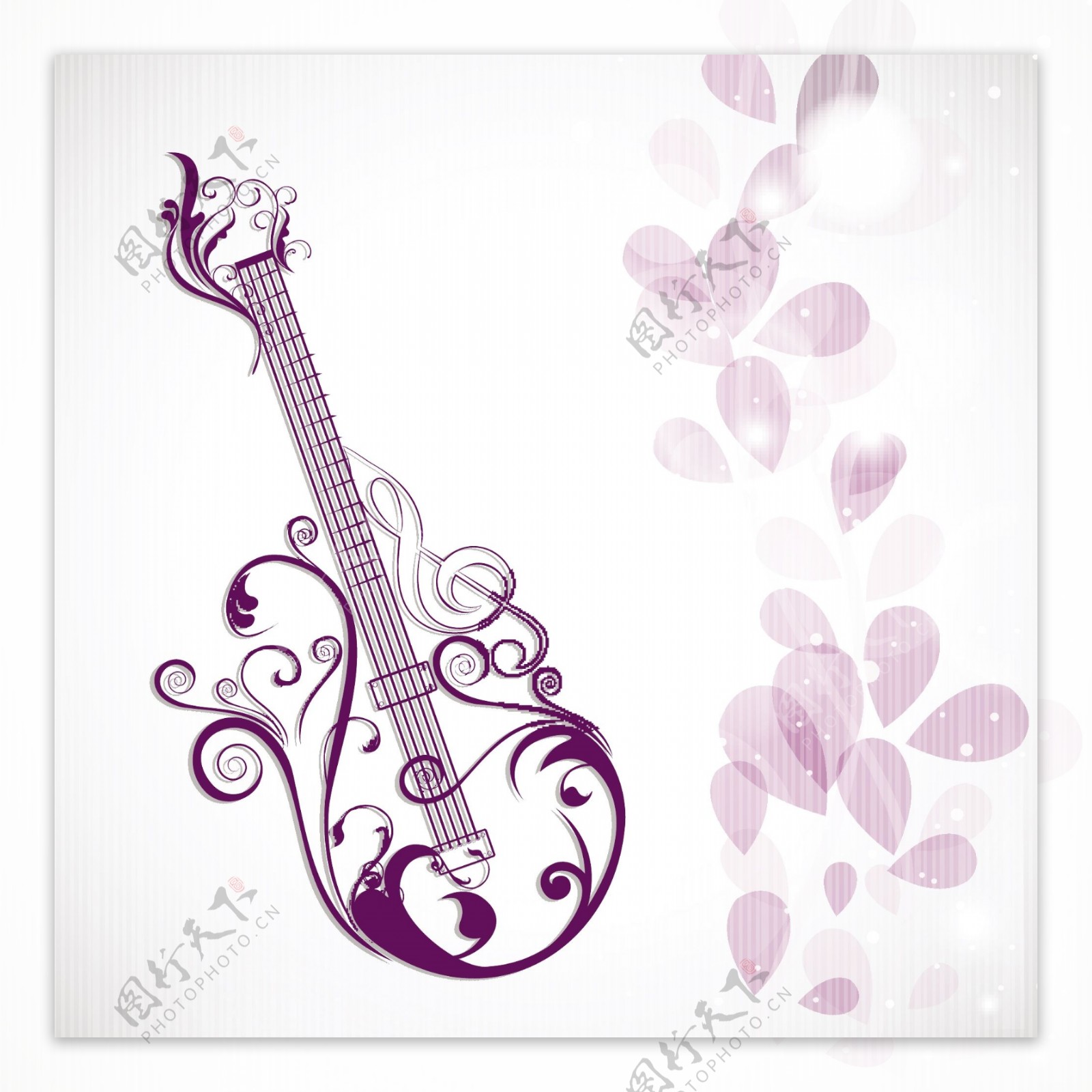 向量的音乐理念与花卉装饰的吉他花装饰背景