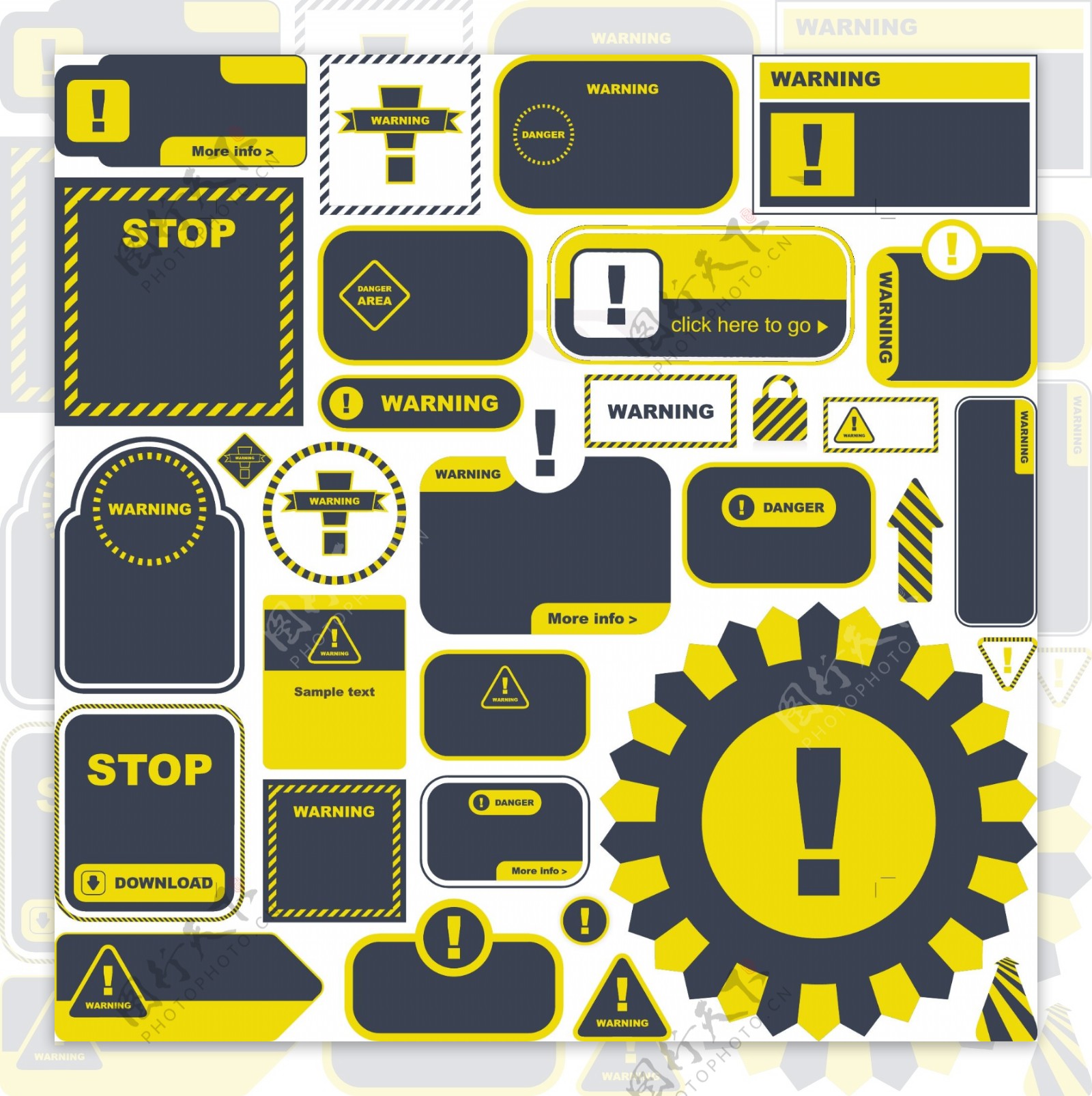 黄色警告标志和标签矢量素材03