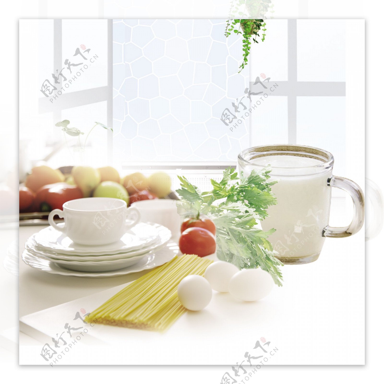 蔬菜水果盘子鸡蛋牛奶素材图片