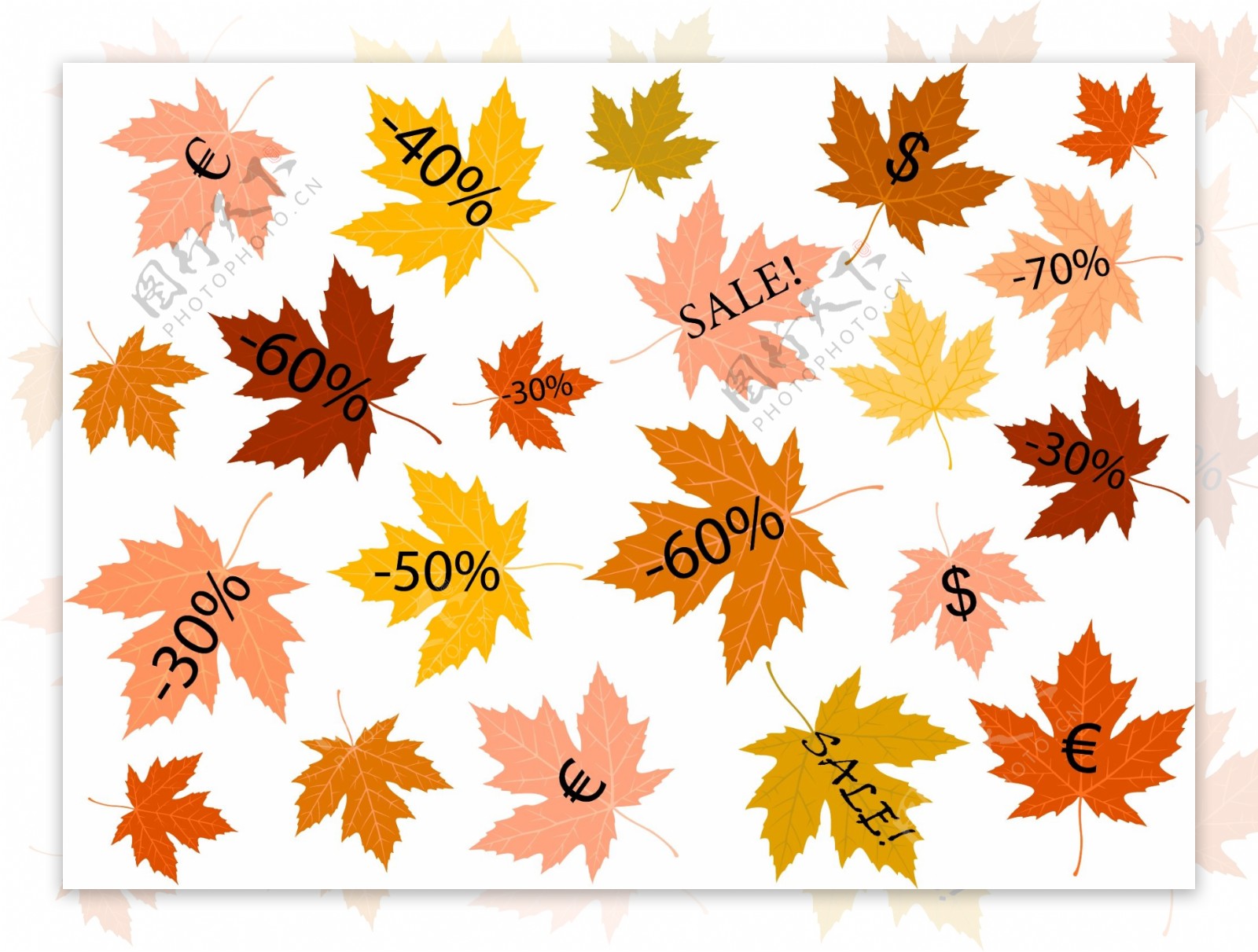 矢量秋季枫叶打折标签设计