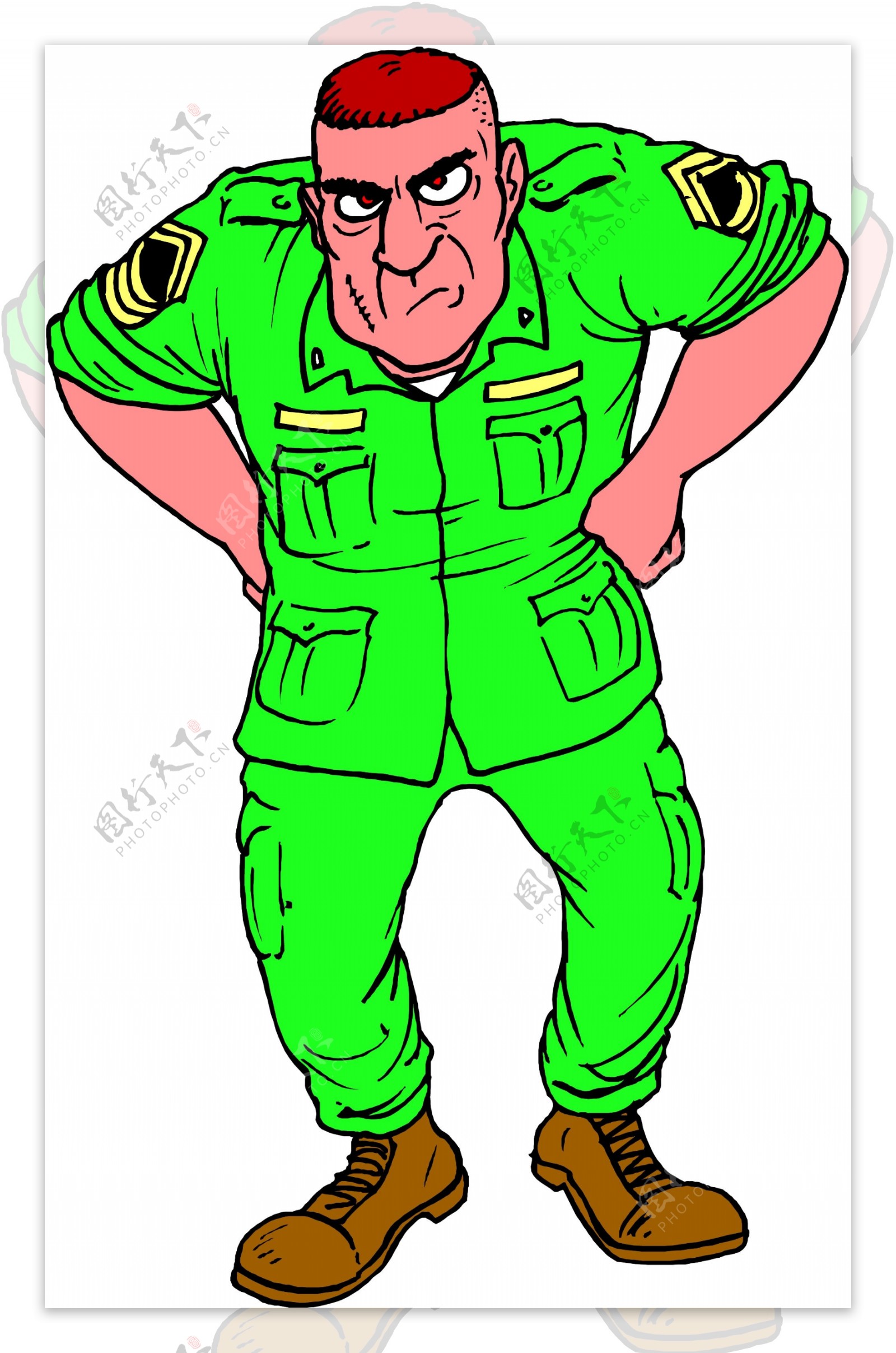 卡通Q版敬礼的陆军军人图片_装饰图案_设计元素-图行天下素材网