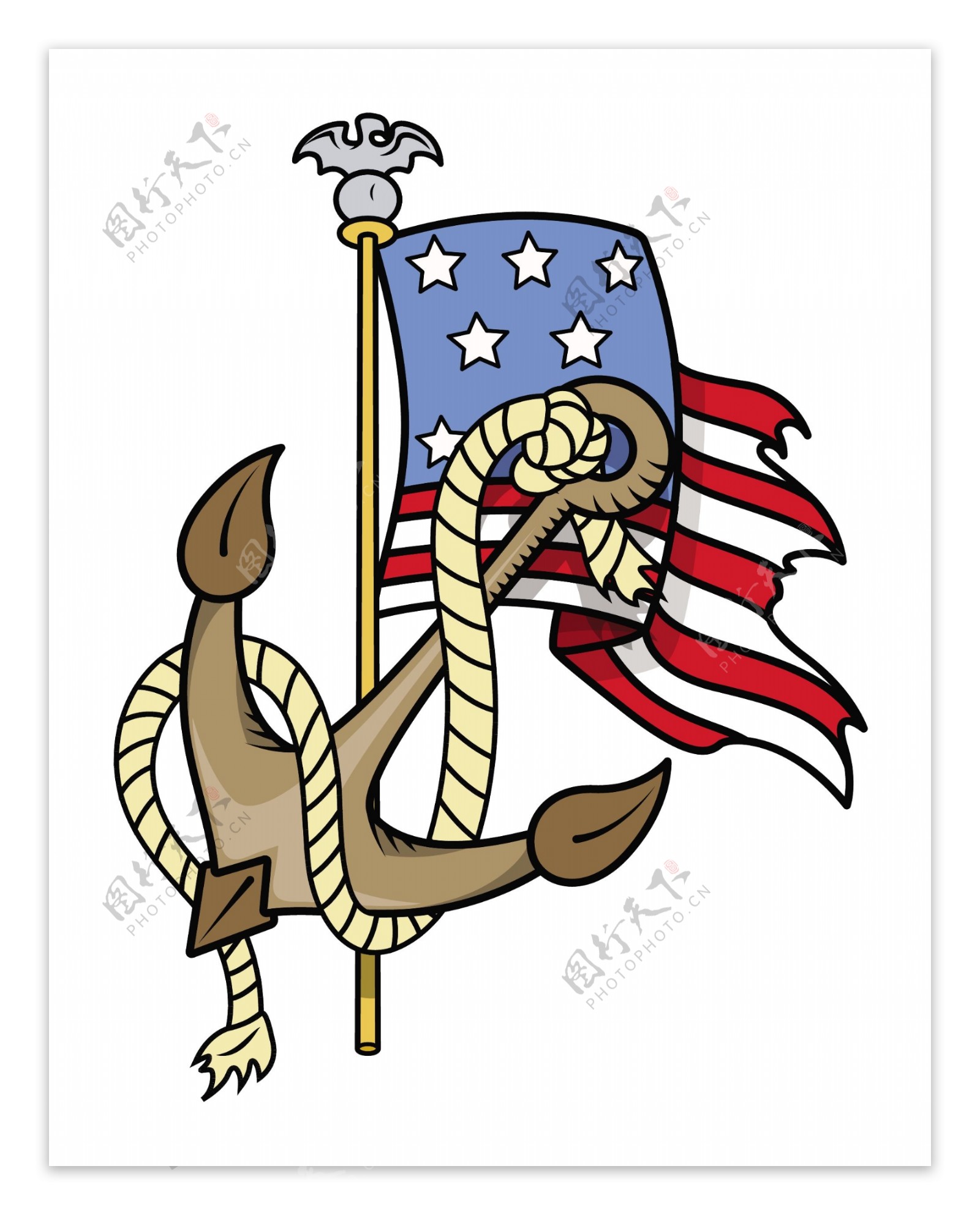 美国爱国的纹身标志和锚矢量插画