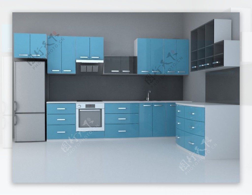 3d精美现代整体厨房模型图片