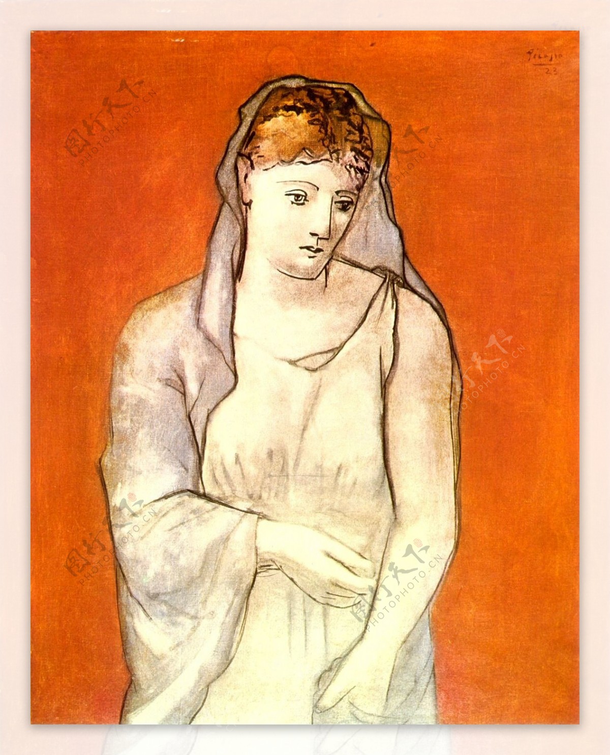 1923Lafemmeauvoilebleu西班牙画家巴勃罗毕加索抽象油画人物人体油画装饰画