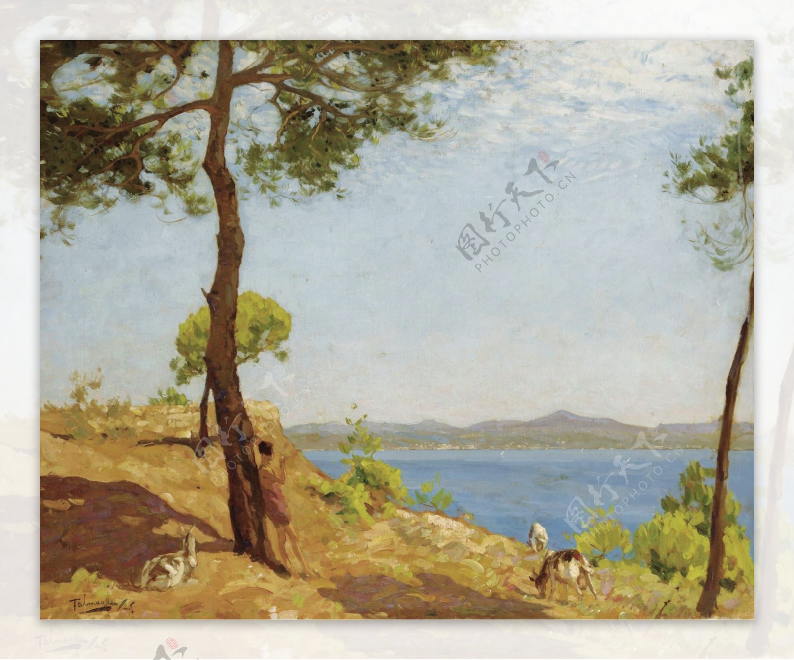 AlgernonMayonTalmageTheGoatHerder1925风景水景河流海洋植物树木田园印象画派写实主义油画装饰画