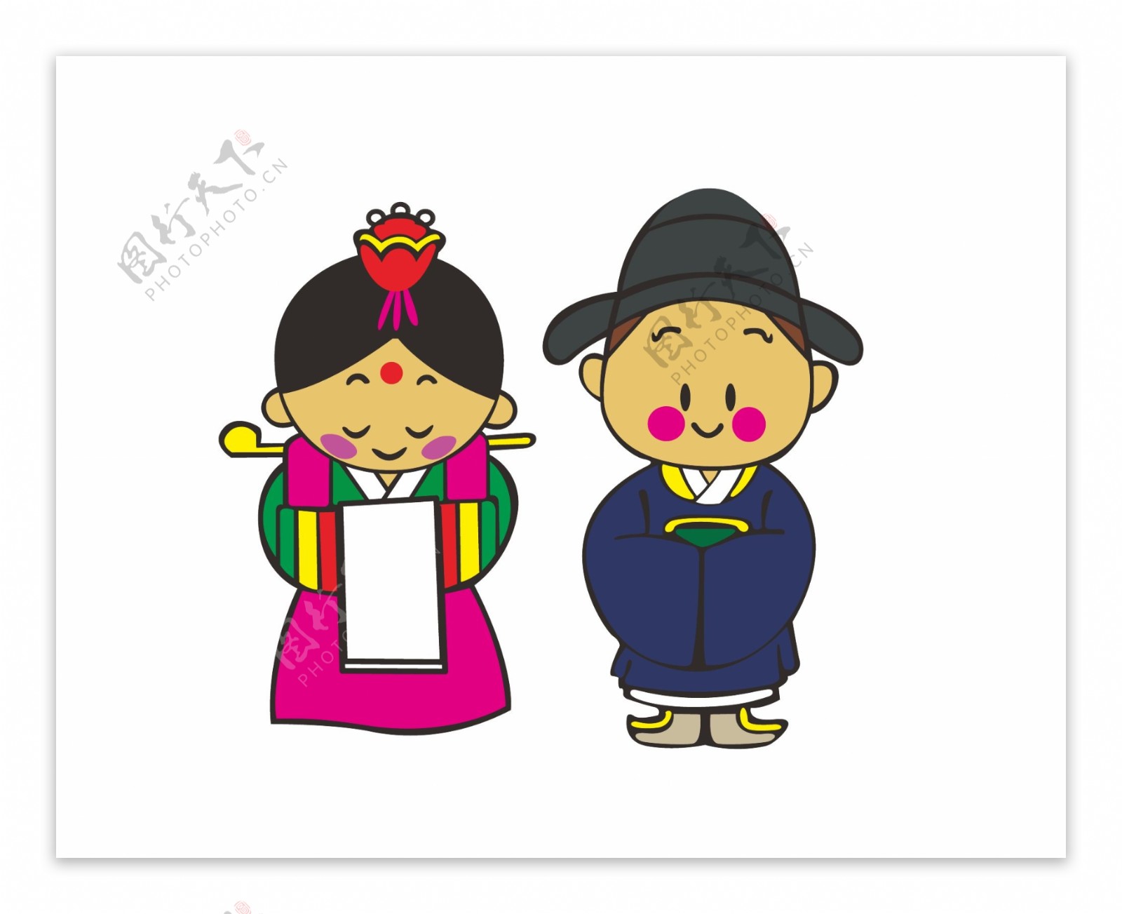 卡通韩国新娘和新郎矢量素材