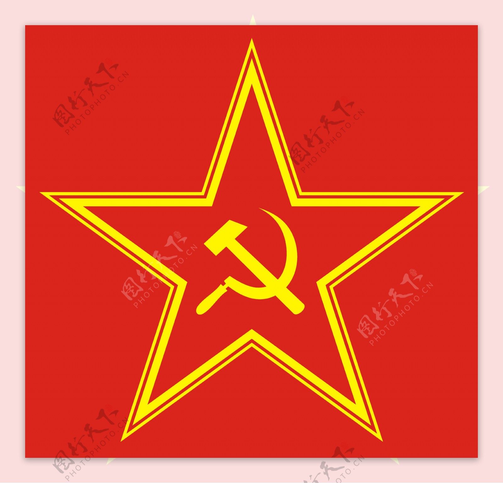 共产主义红色恒星红色背景上的锤子和镰刀