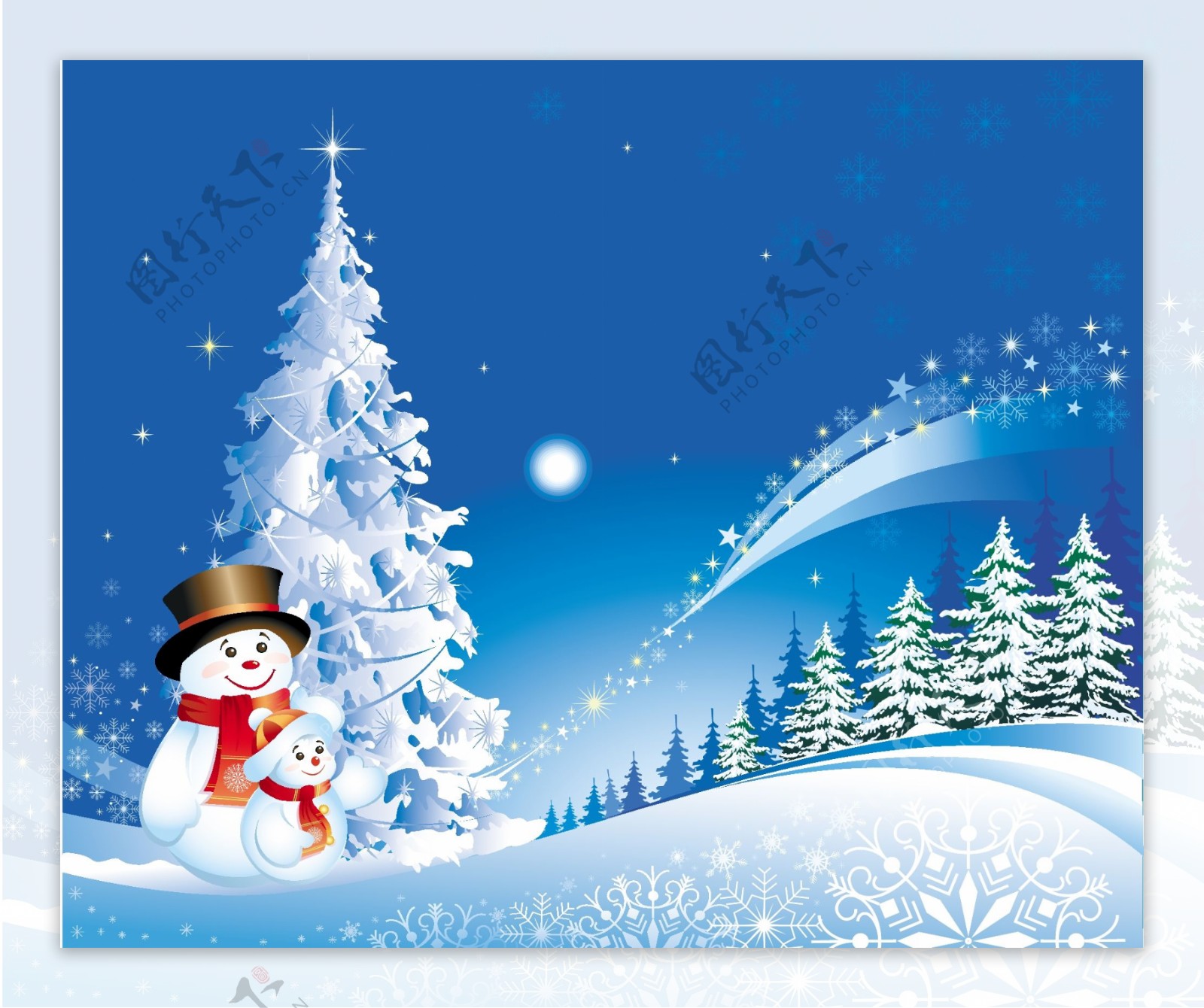 圣诞节圣诞树雪人帽子围巾雪花