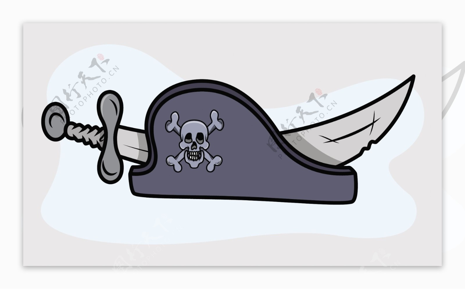 海盗船长的帽子和剑卡通插画矢量