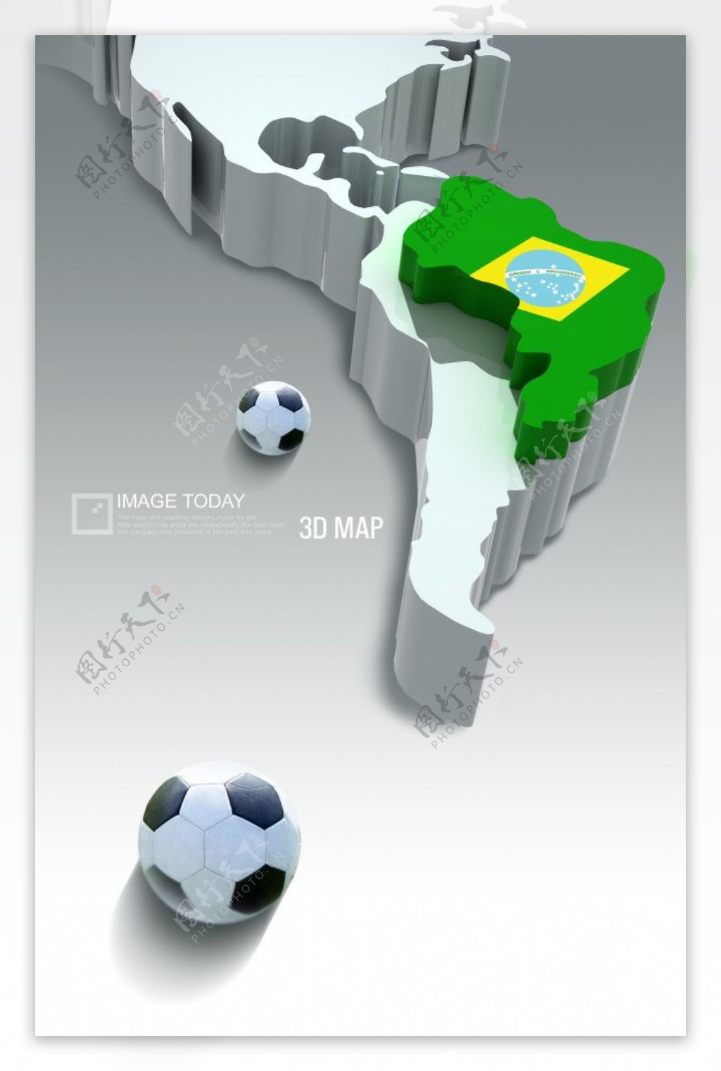 南美地图上的绿色巴西和足球