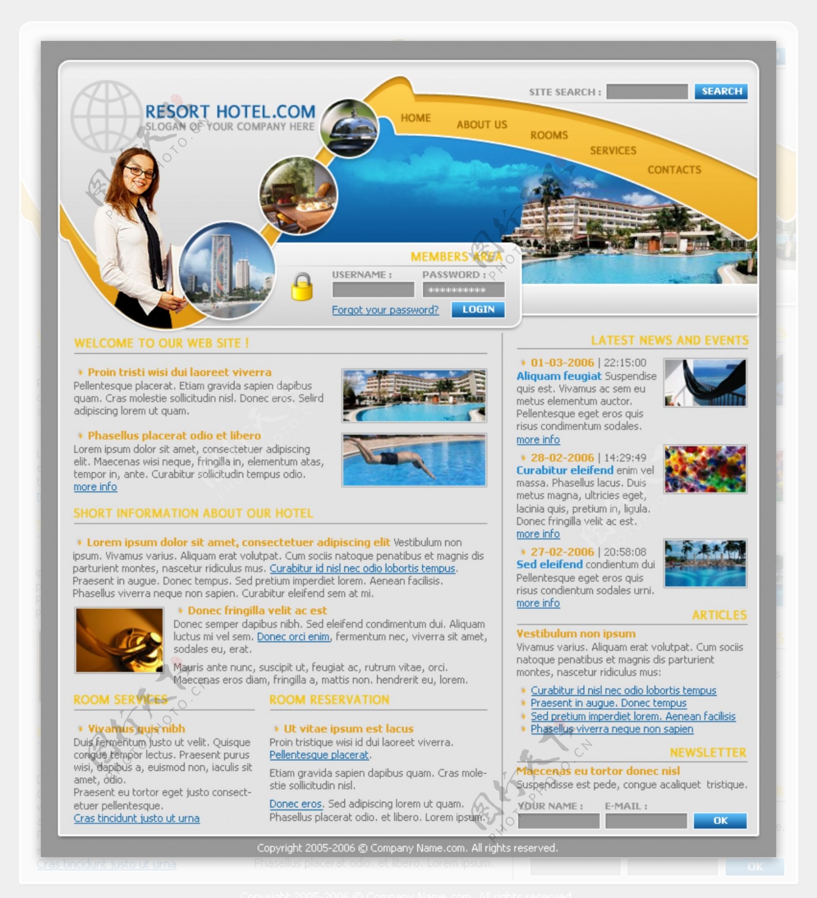 旅行指南连锁酒店网页模板