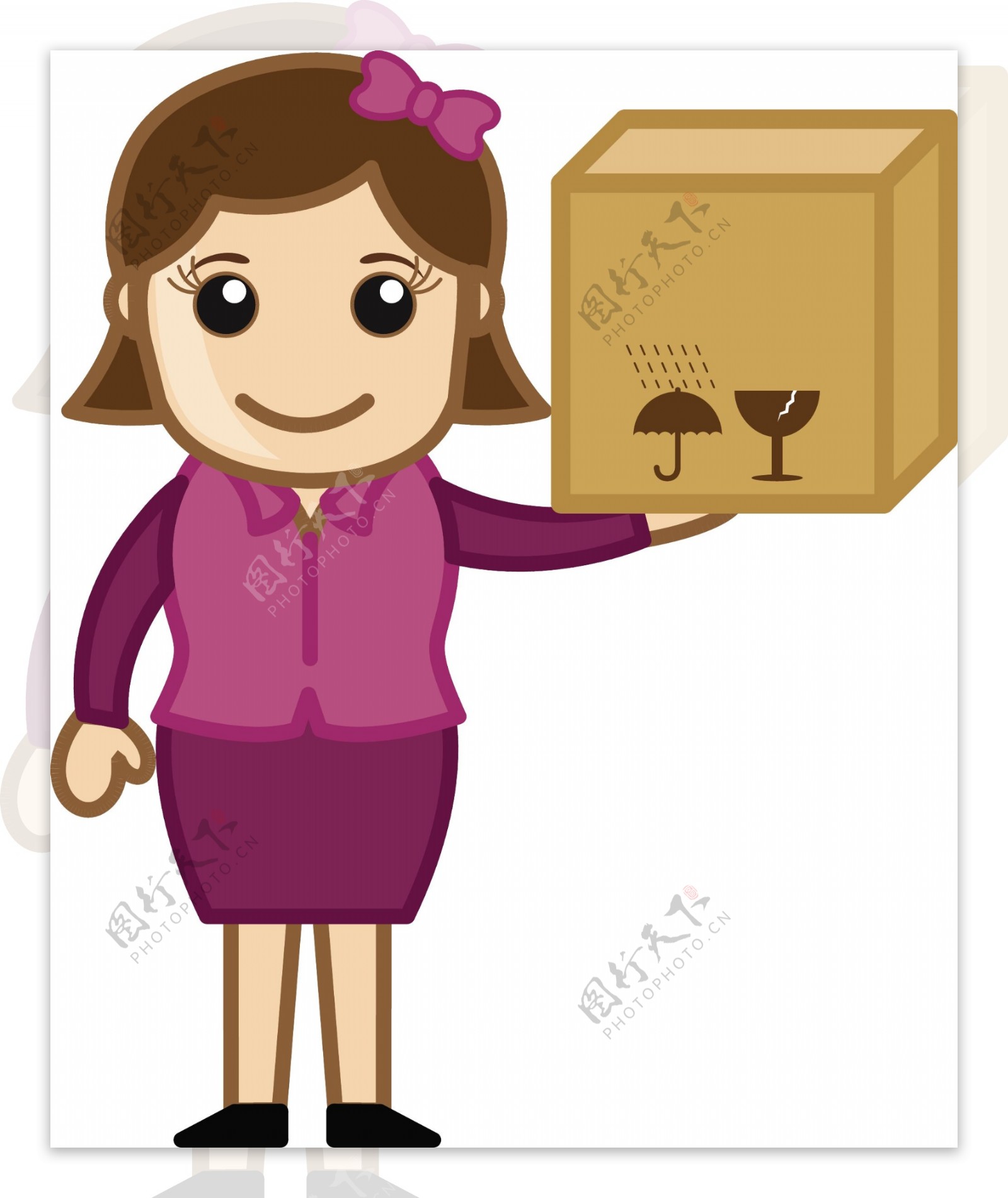 女人抱着投递箱矢量字符的卡通插画