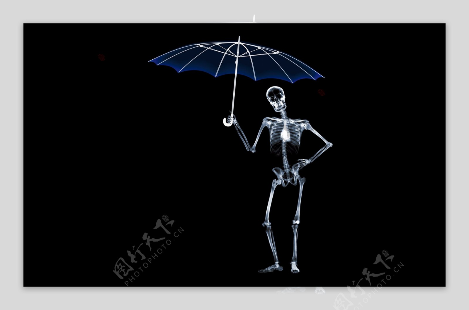 黑色背景骷髅惬意打伞