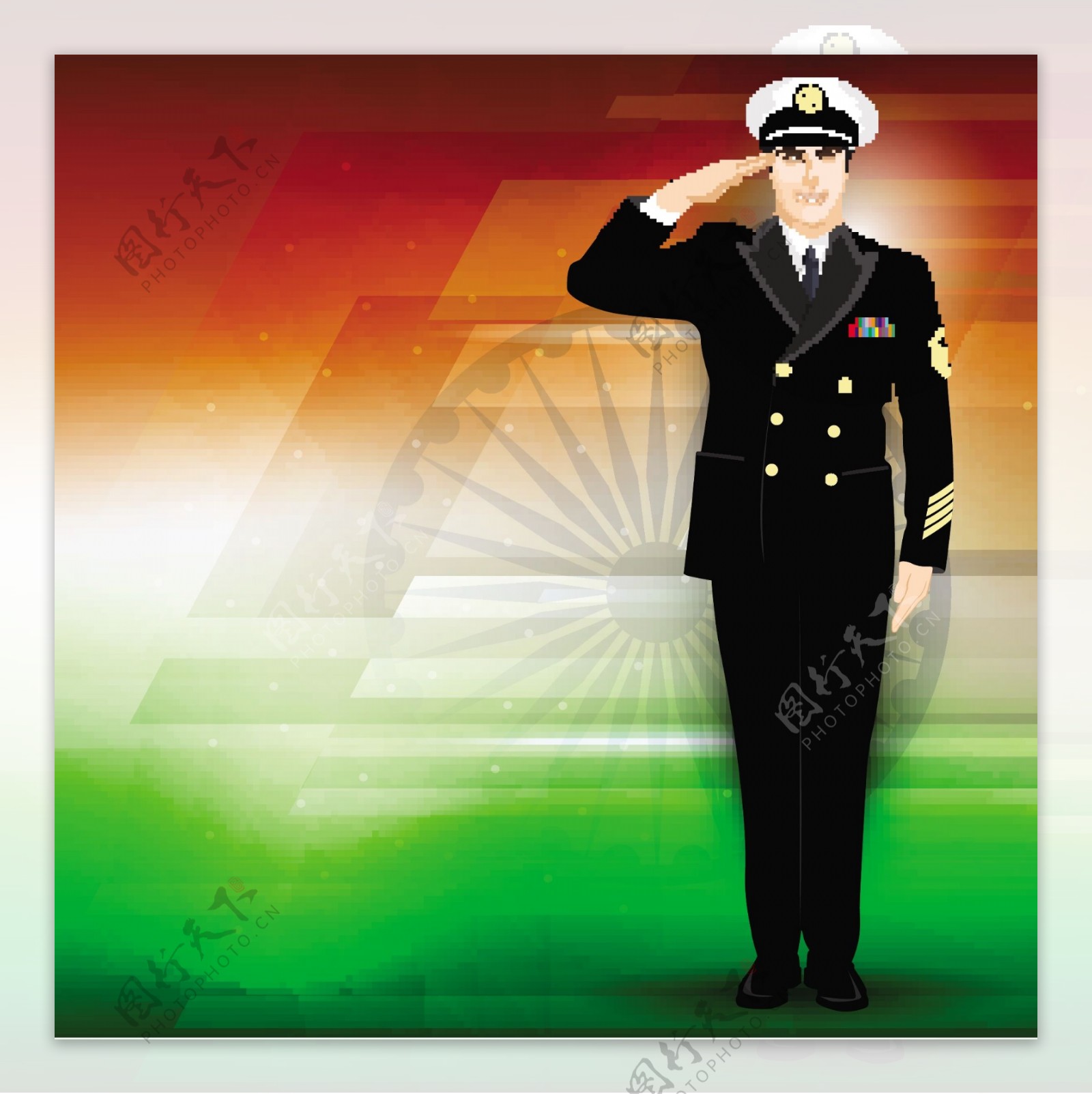 在印度国旗颜色的背景的士兵