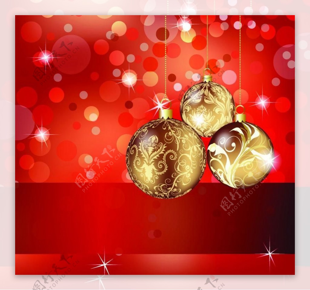 金色花纹圣诞吊球图片