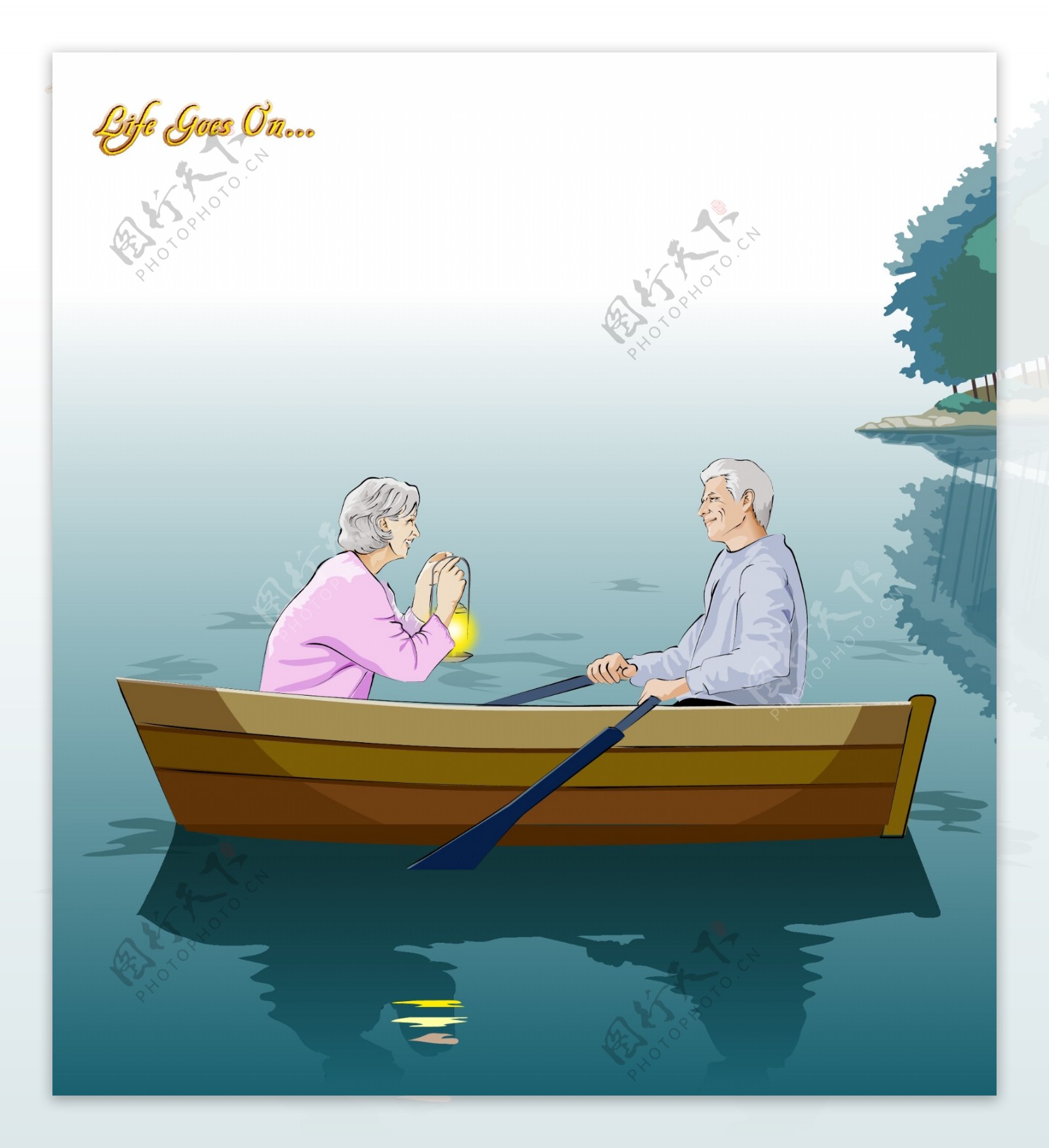 划船的老夫妻