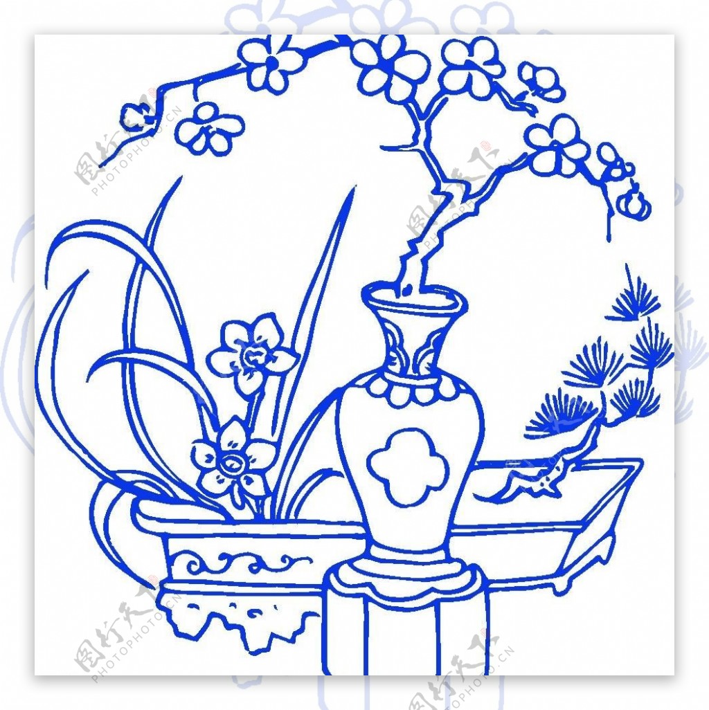 青花瓷图案水仙花瓶