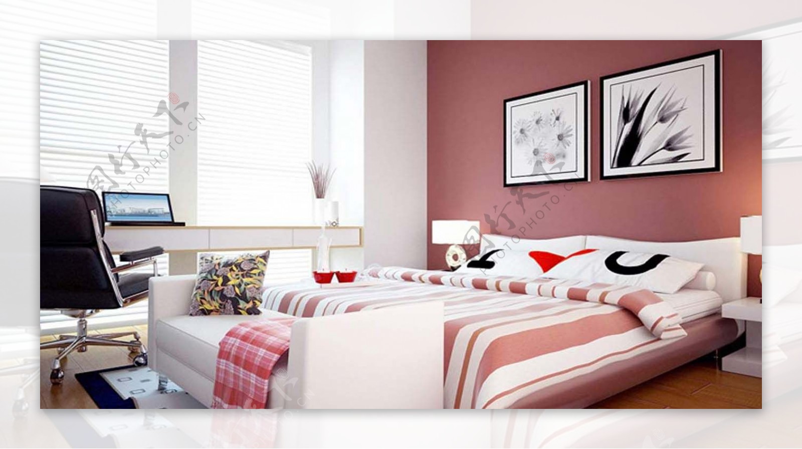 现代时尚卧室酒红色床头室内装修效果图图片素材-编号29024097-图行天下