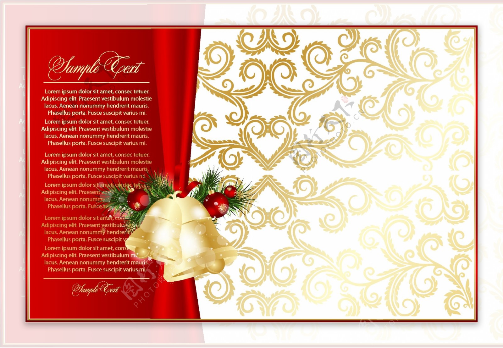 欧式花纹红绸圣诞背景图片