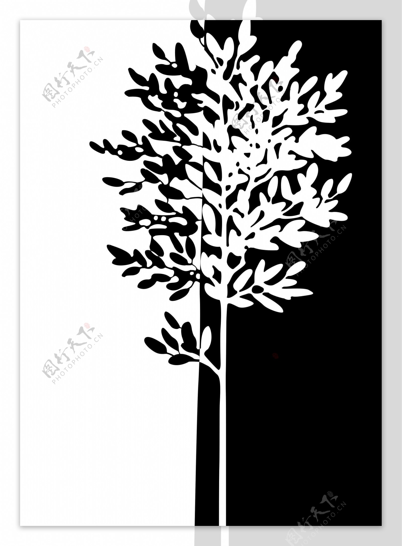 黑白发财树装饰画