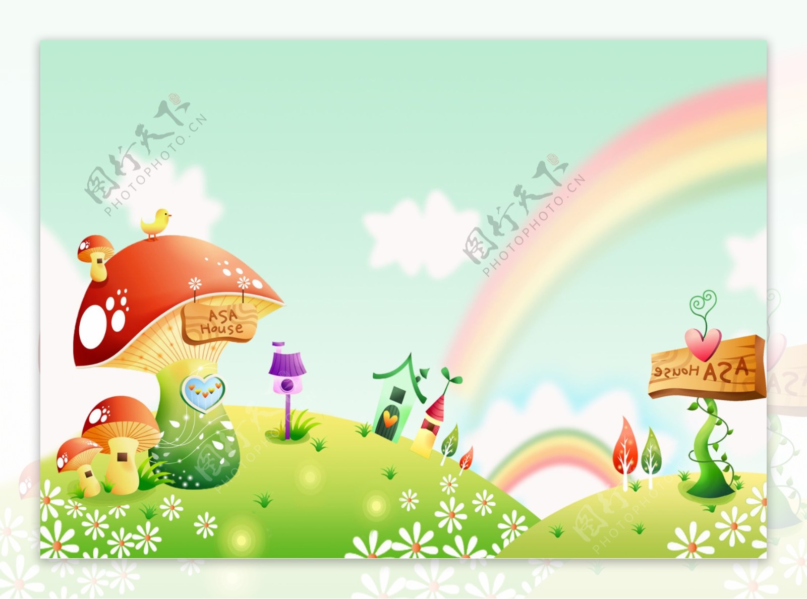 彩虹系列蘑菇标识牌图片