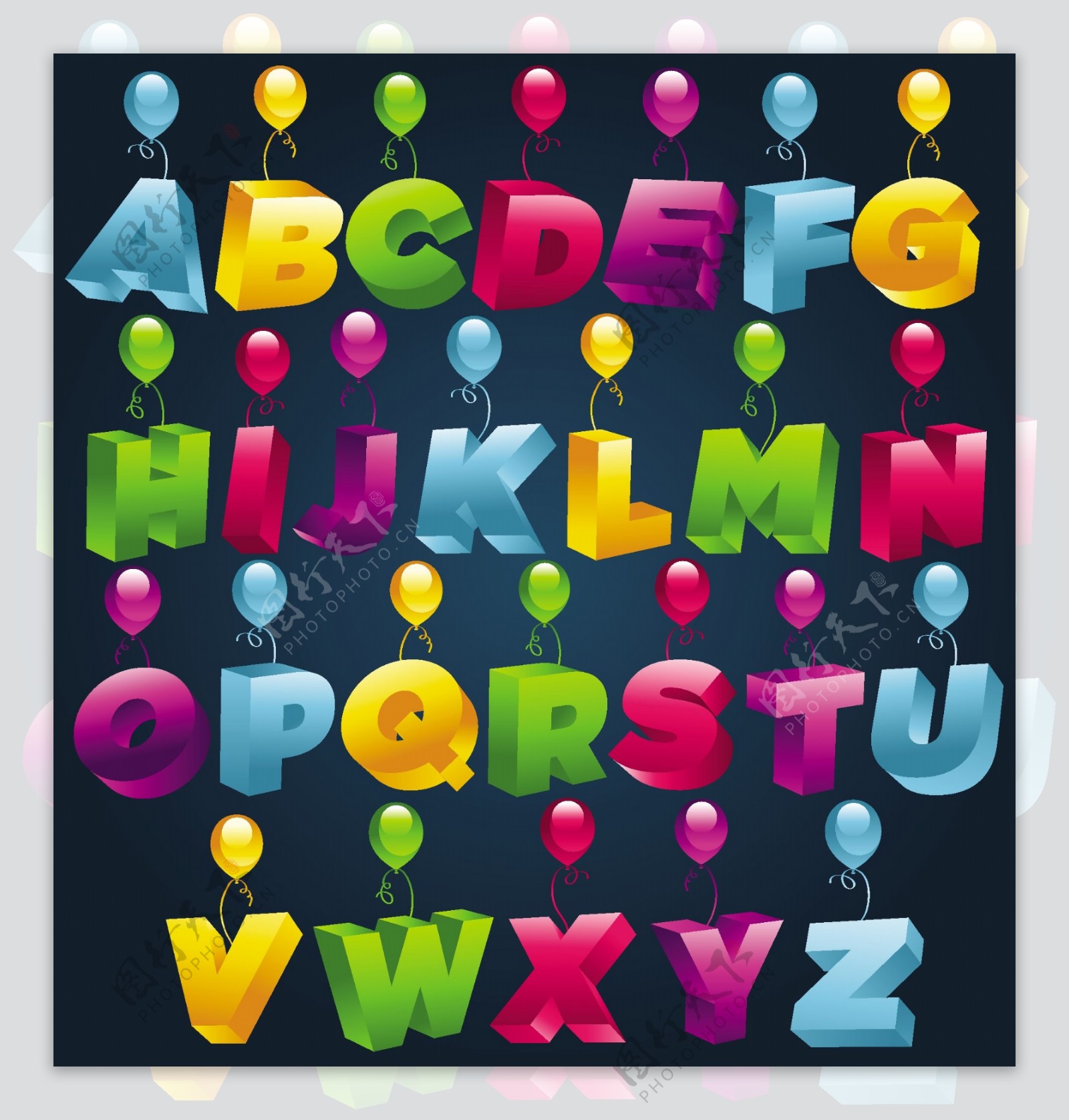 3d炫彩气球字母图片