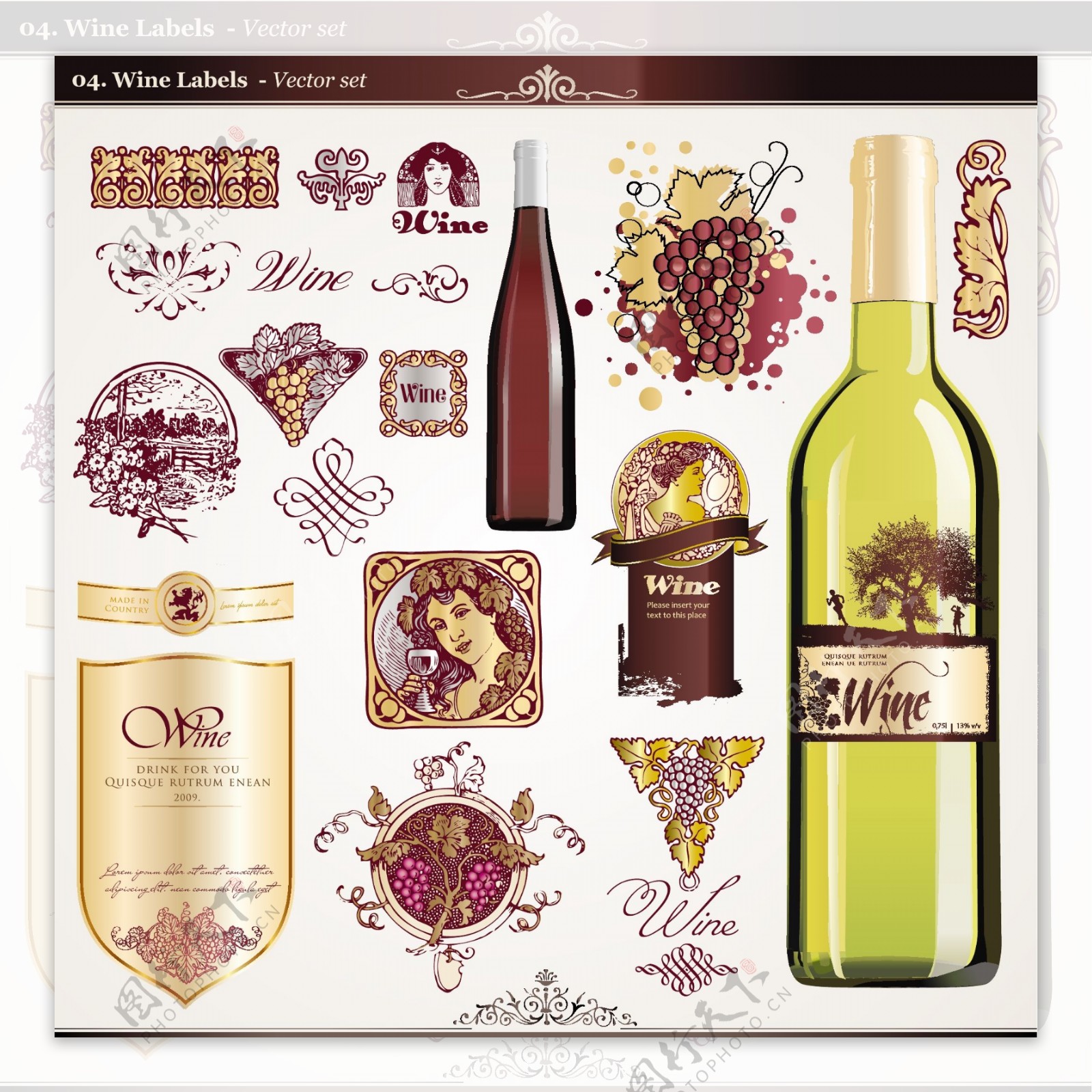 欧式label葡萄酒标签图片