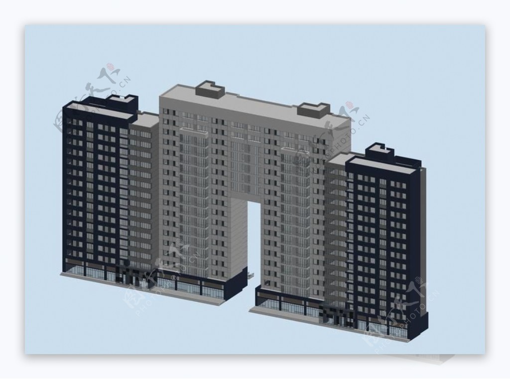 对称建筑3D立体模型图