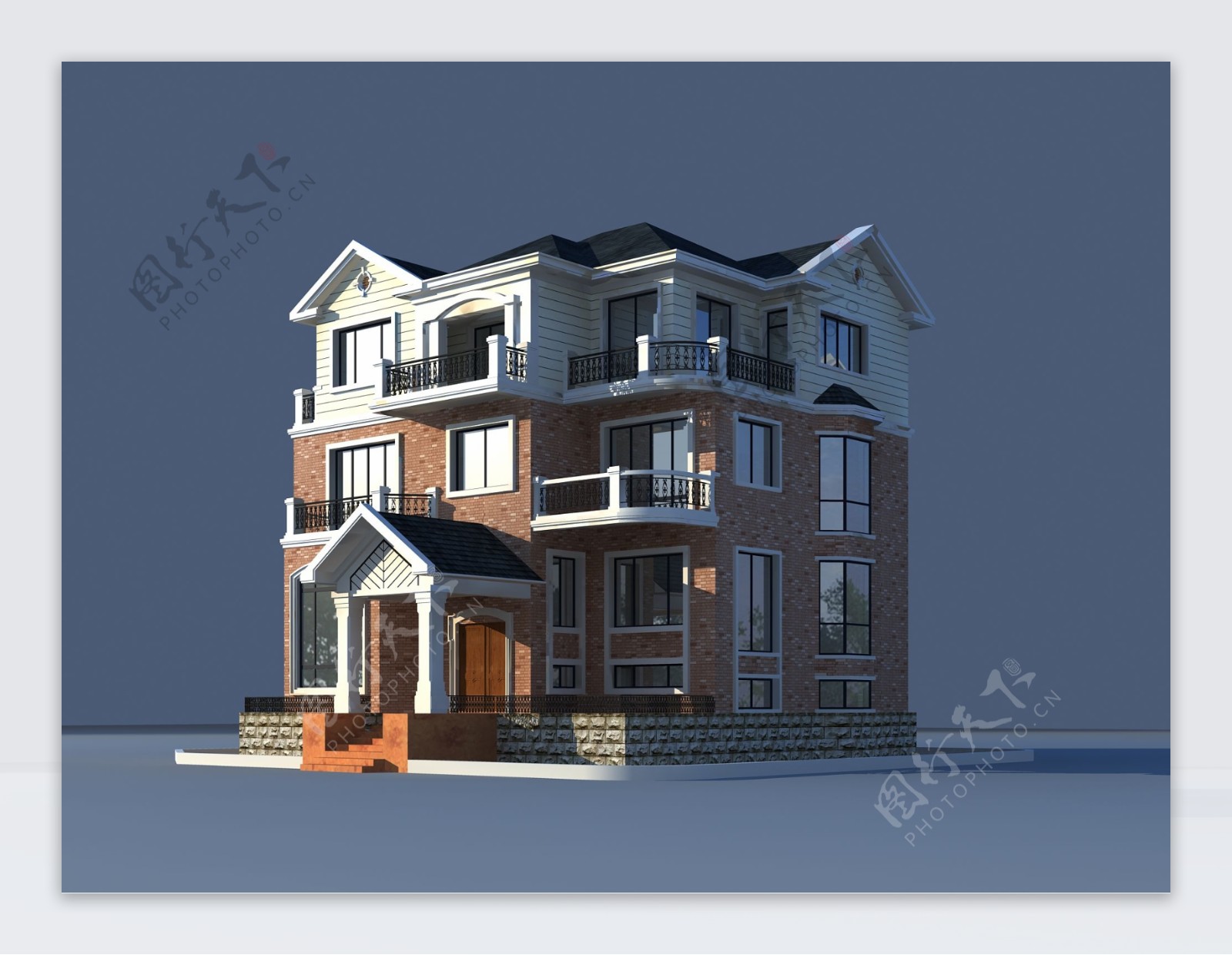 带夹层及露台三层别墅框架结构建筑设计施工图附效果图nbsp13x18