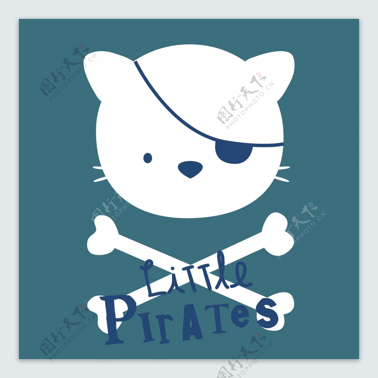 印花矢量图卡通动物猫海盗骨头免费素材