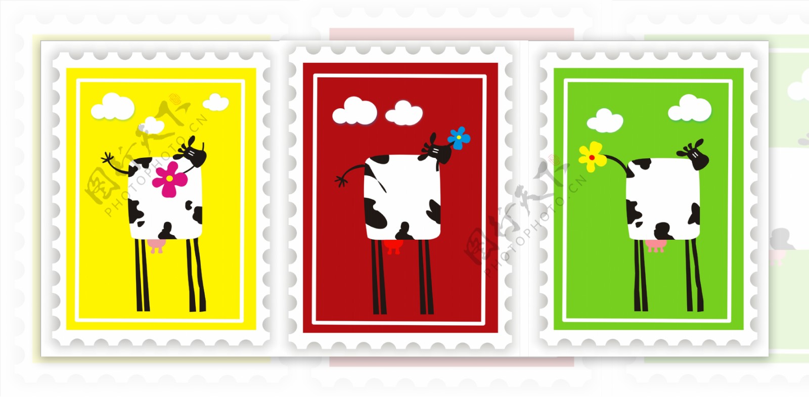 奶牛邮票图片