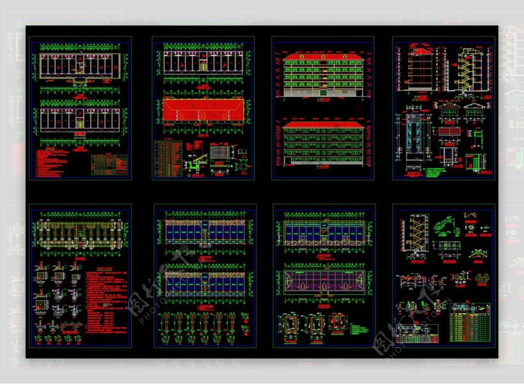 某中学学生公寓全套施工图cad图纸