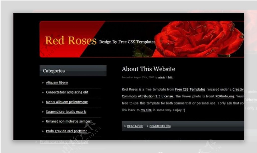 红玫瑰主题黑色网页模板