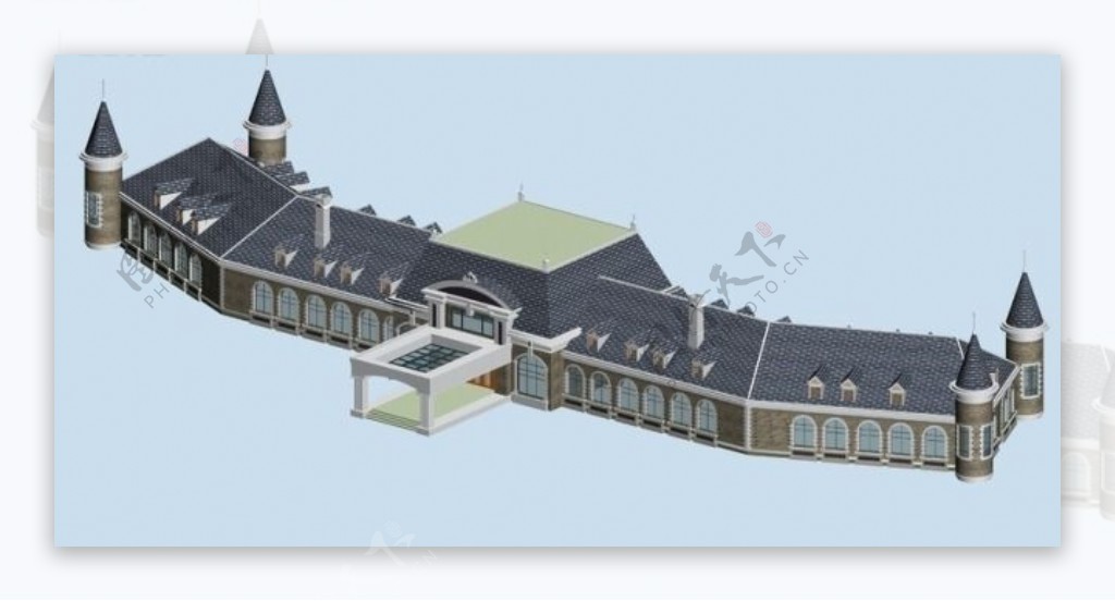 欧式曲线城堡式风格建筑3D模型图