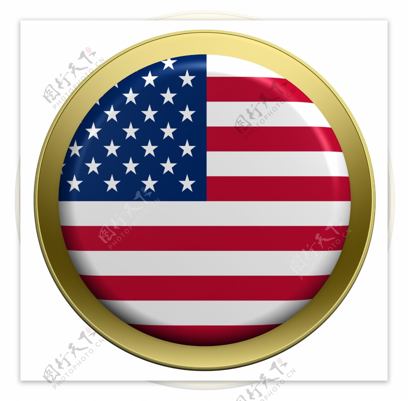 美国国旗上的圆形按钮白色隔离