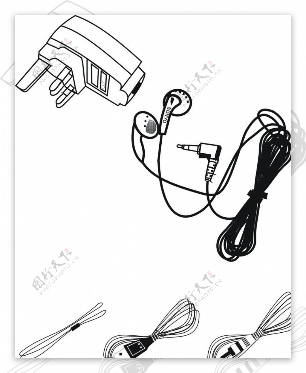 耳机充电器电线矢量图图片