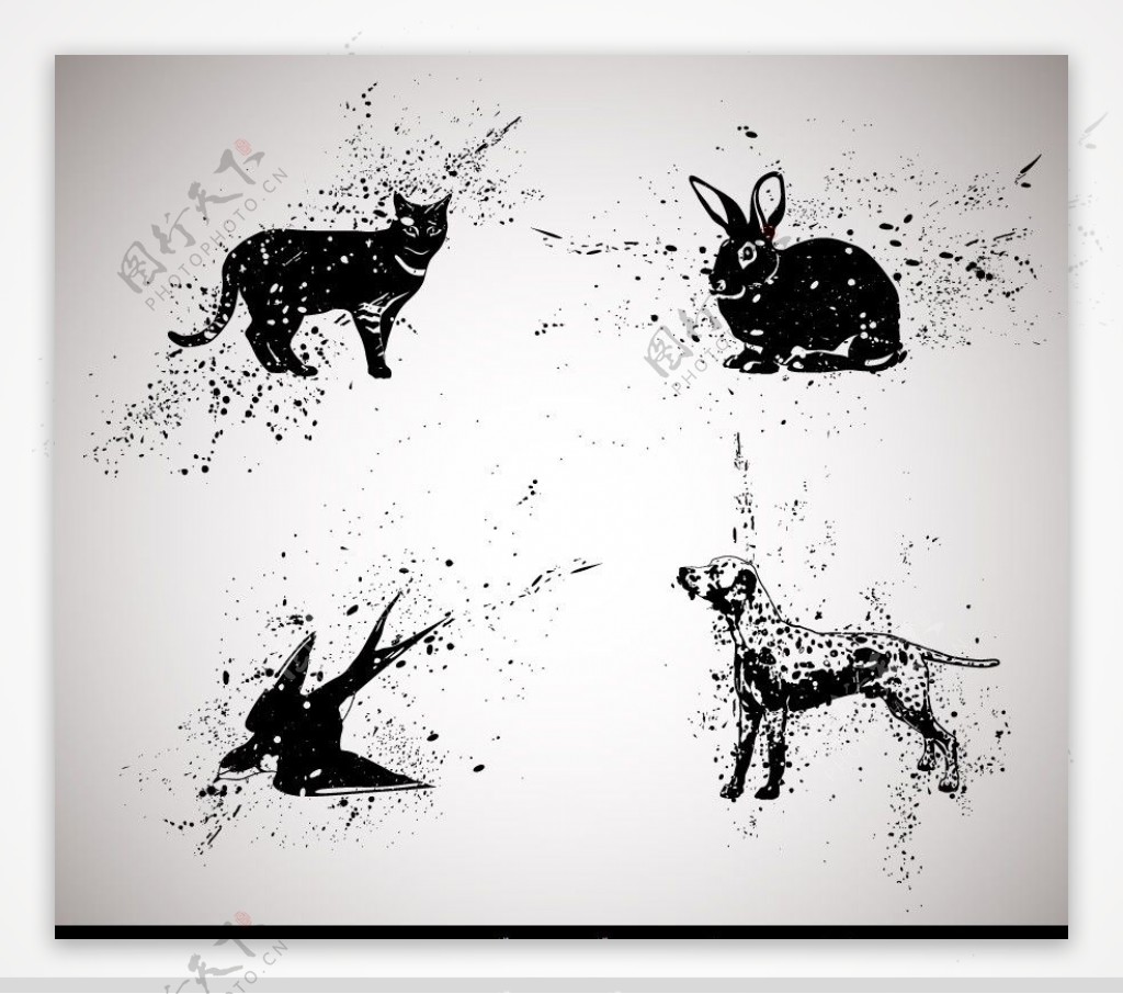 墨迹猫狗兔子燕子图片