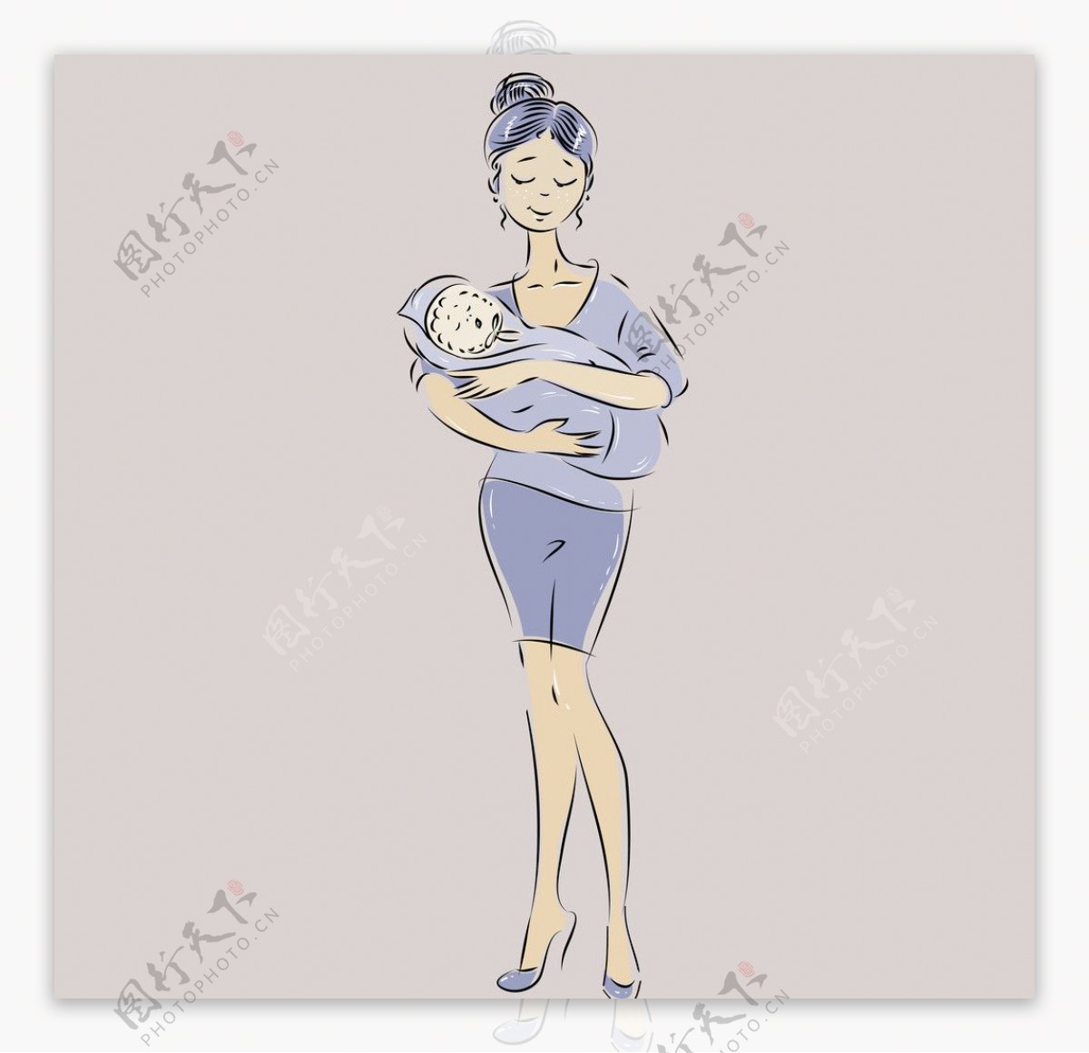手绘妈妈和婴儿宝宝图片