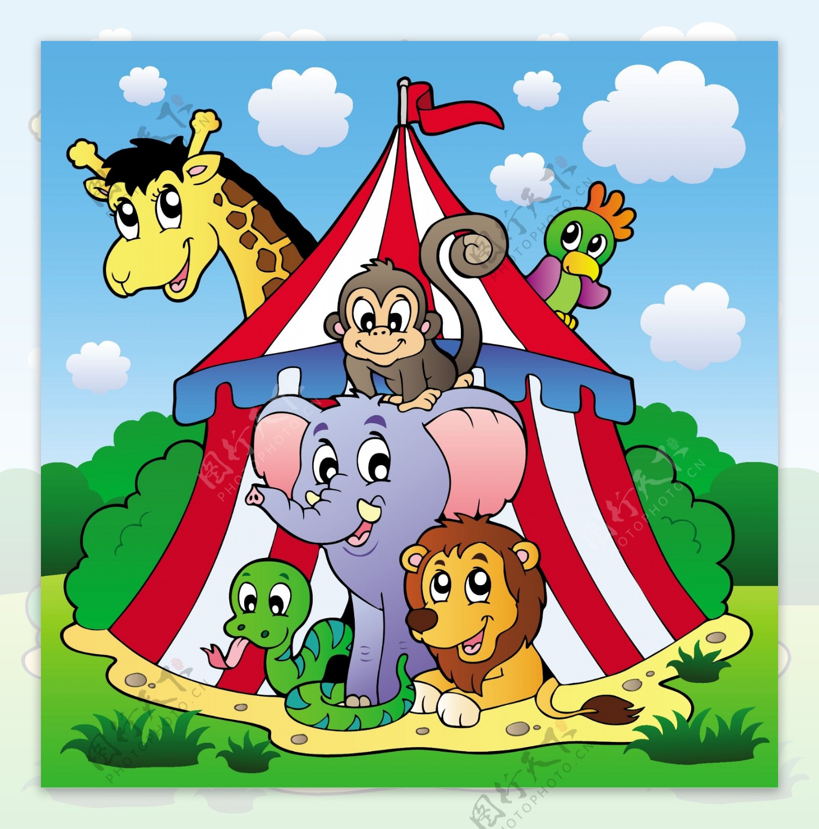 卡通动物帐篷森林图片