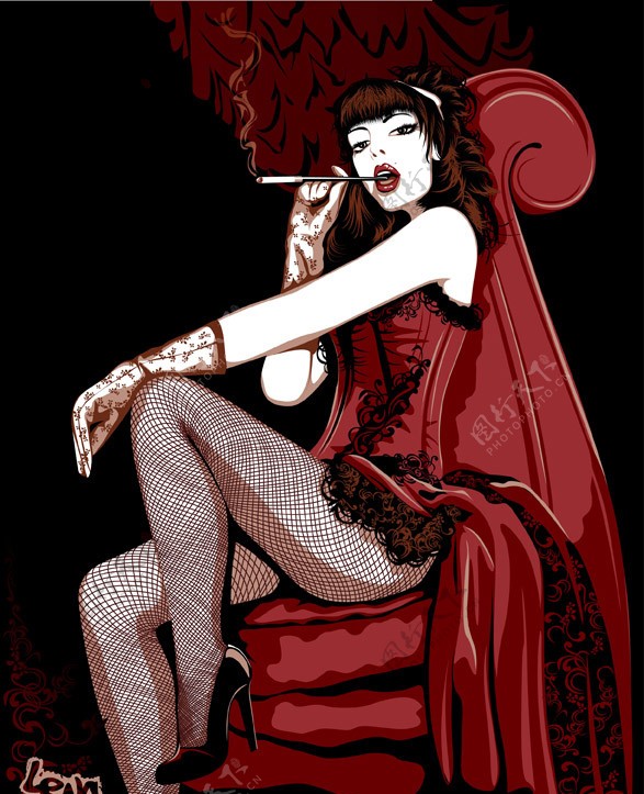 抽烟的女人矢量素材图片