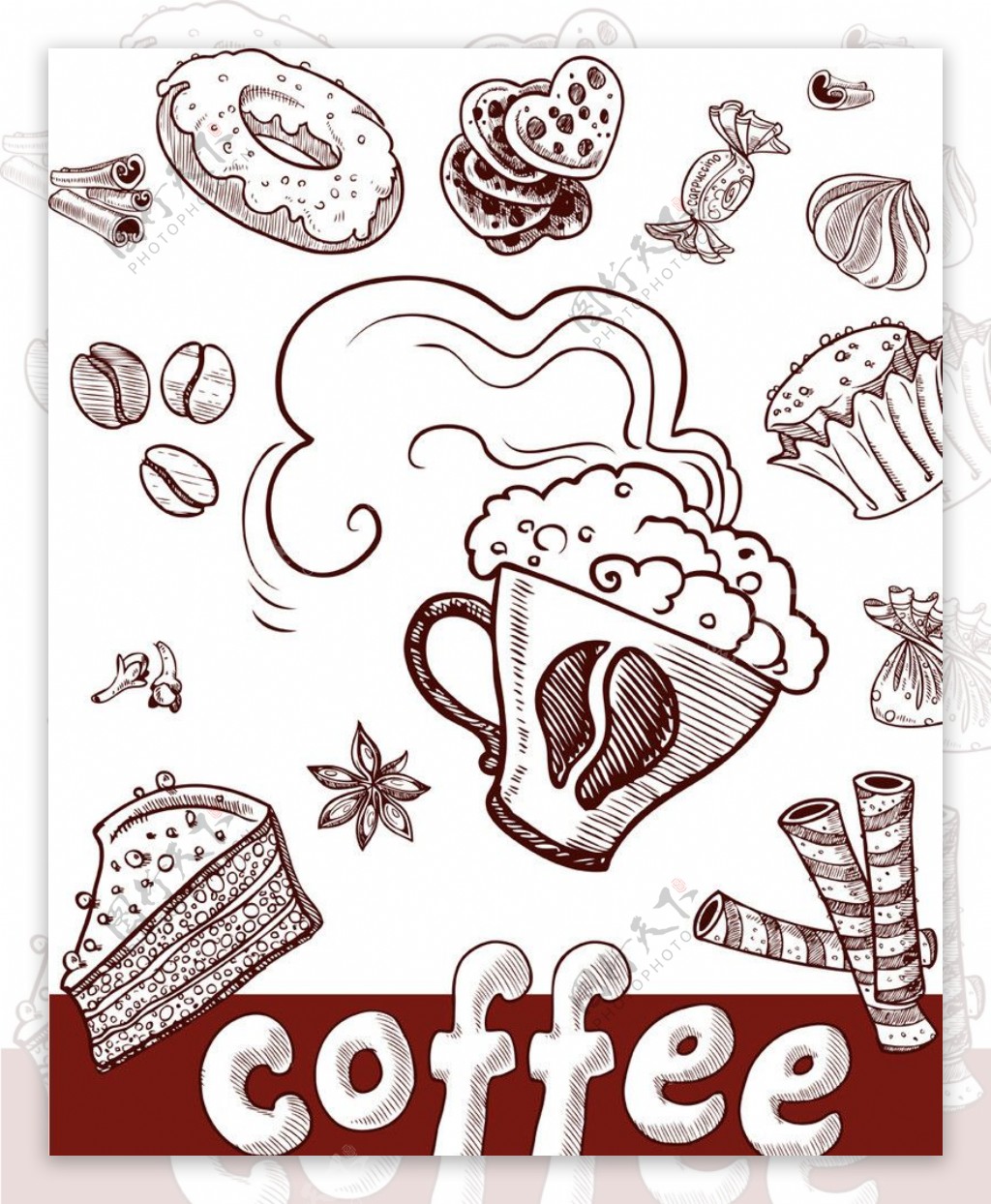 素描咖啡蛋糕图片