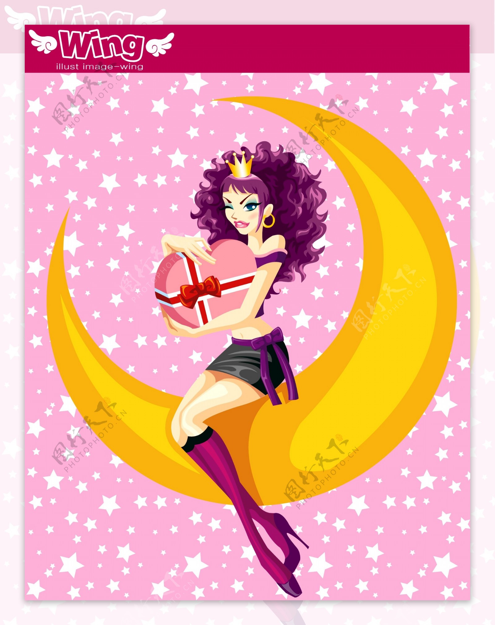 美女月亮粉色背景图片