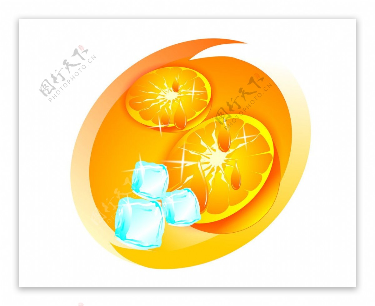橙子和冰块图片