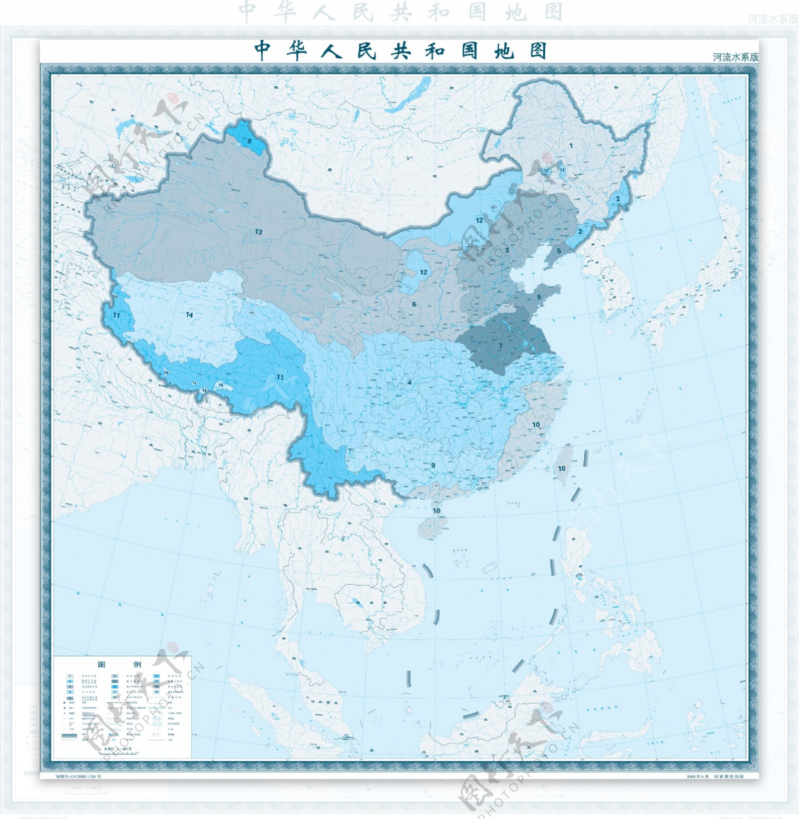 1400万中国河流水系版地形图图片