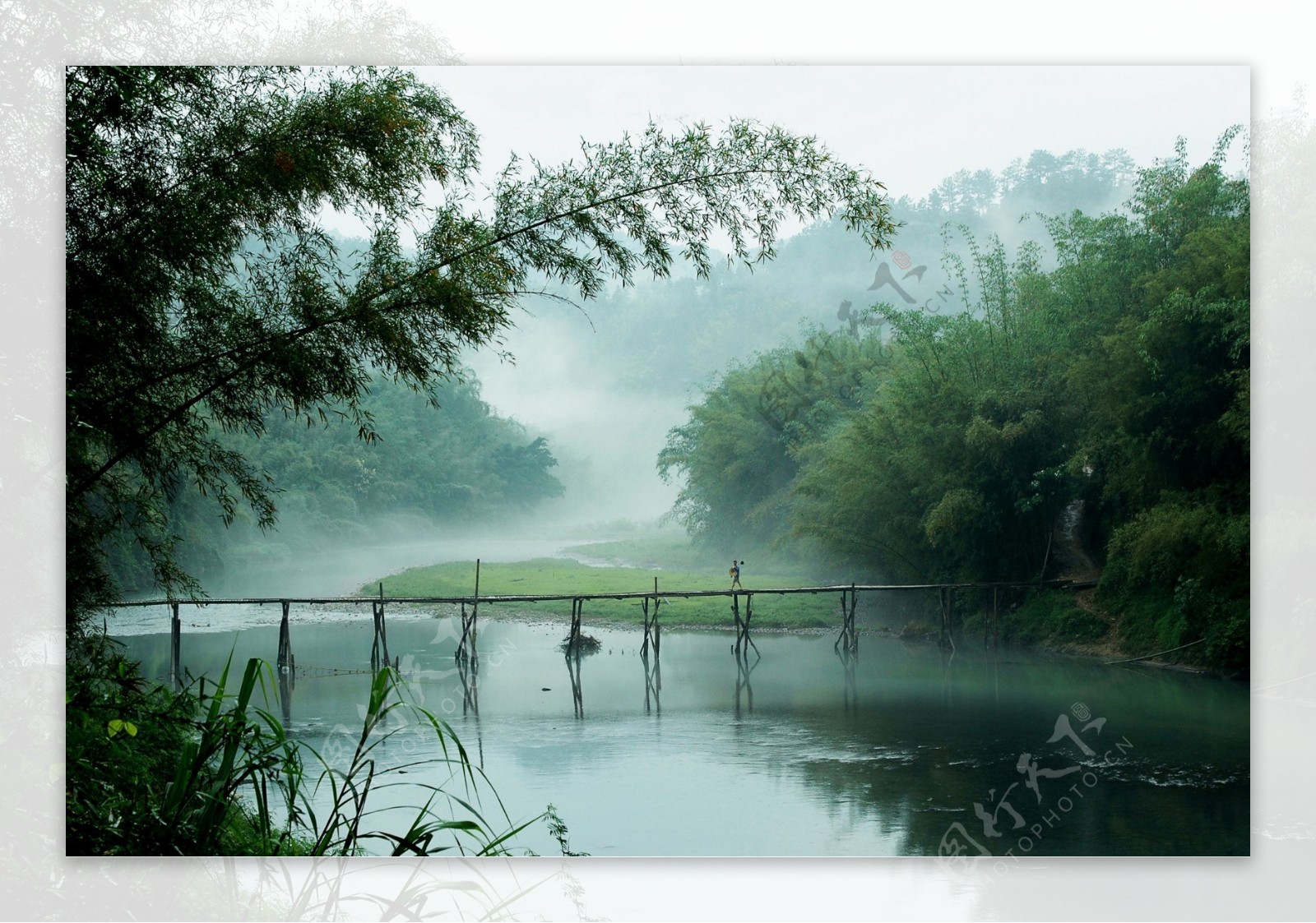 小桥流水竹海图片