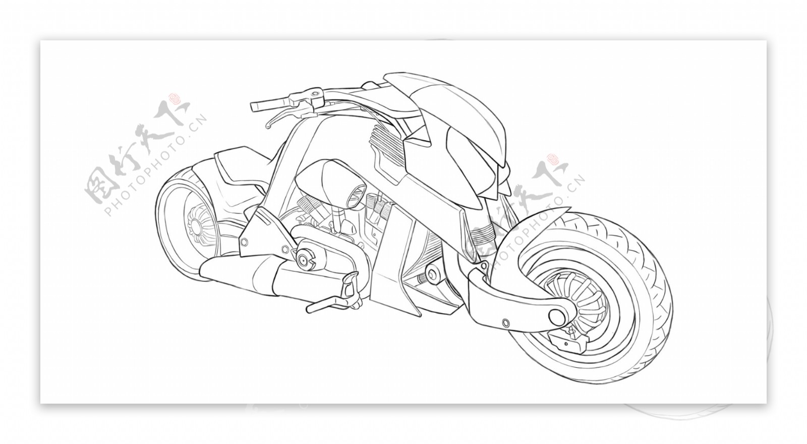 现代概念摩托车线稿图片