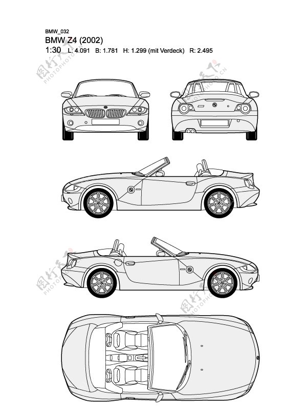 宝马BMWZ42002汽车线稿图片