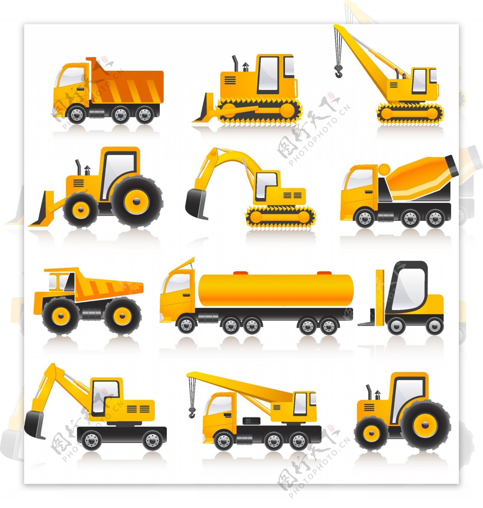 黄色建筑工地工程车图标图片